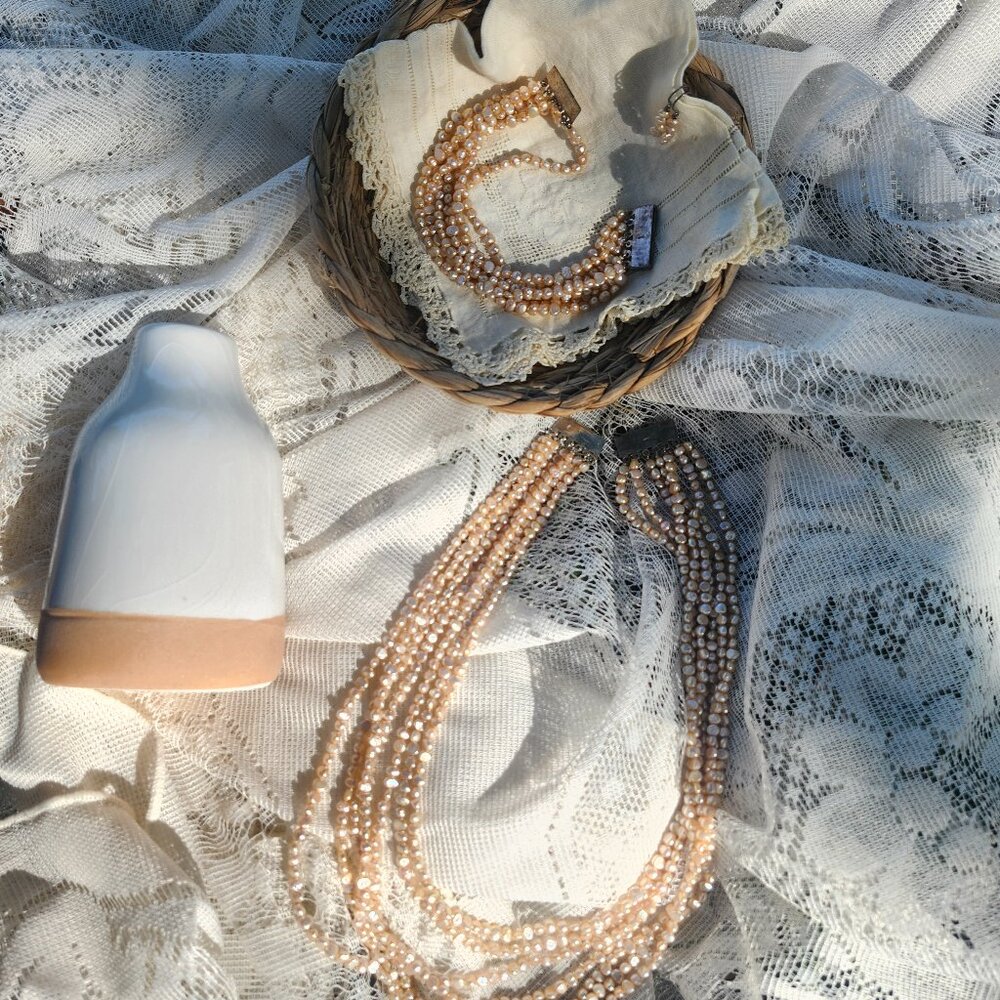 Vintage mid-century cream cultivated freshwater seed pearl 3 piece jewelry set
